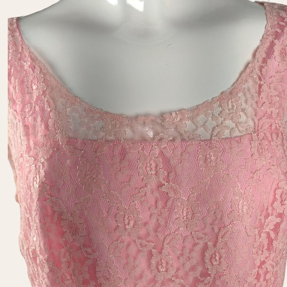 Vintage 1960s MCM Pink Lace Cocktail Dress Gown Long Sheath MOD Princess Core M - Picture 4 of 13